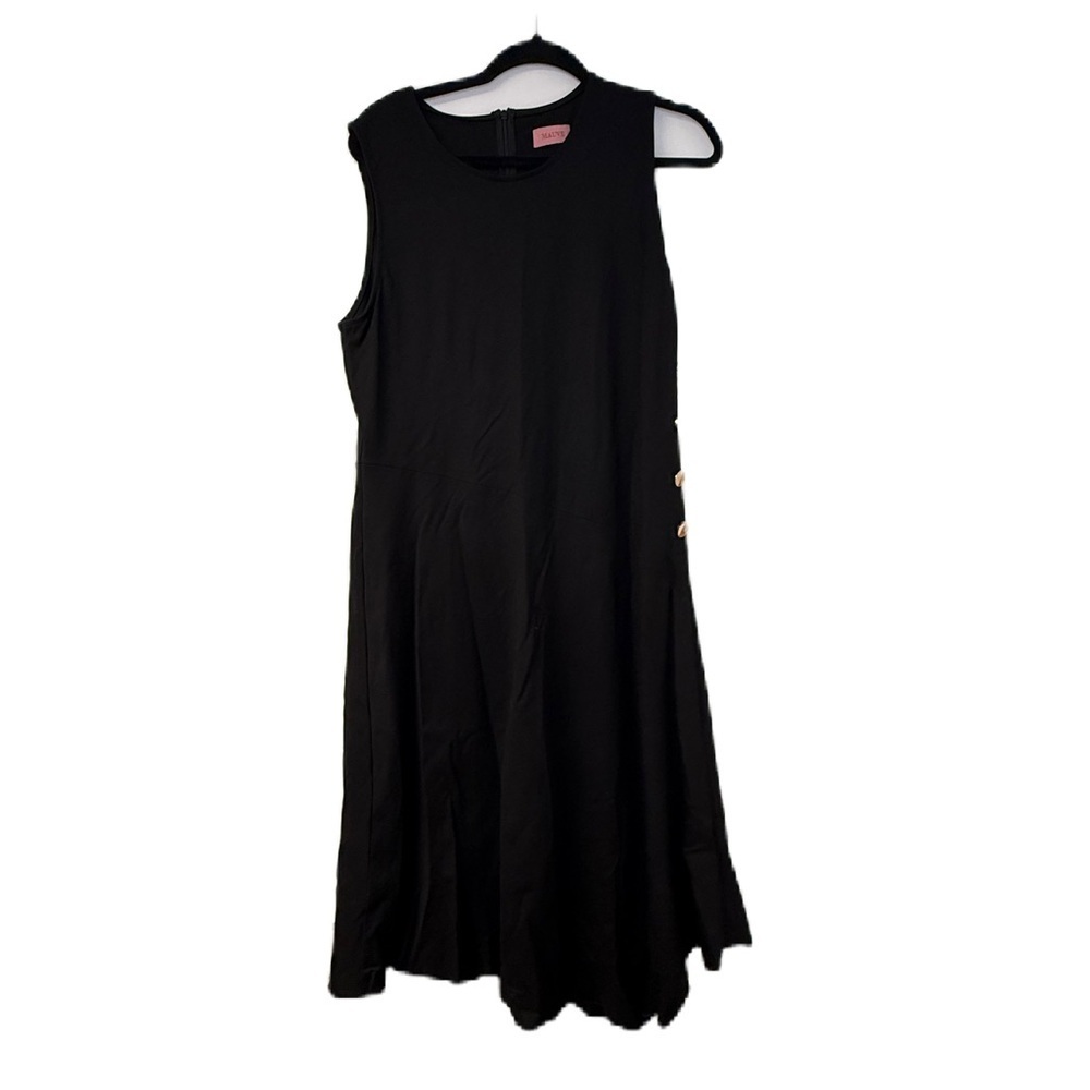 Mauve Xl Black Sleeveless A-Line Midi Dress Lbd Side Gold Buttons